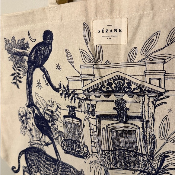 Sezane Limited Edition Tropical Jungle Architecture Canvas Tote Bag - Picture 3 of 6
